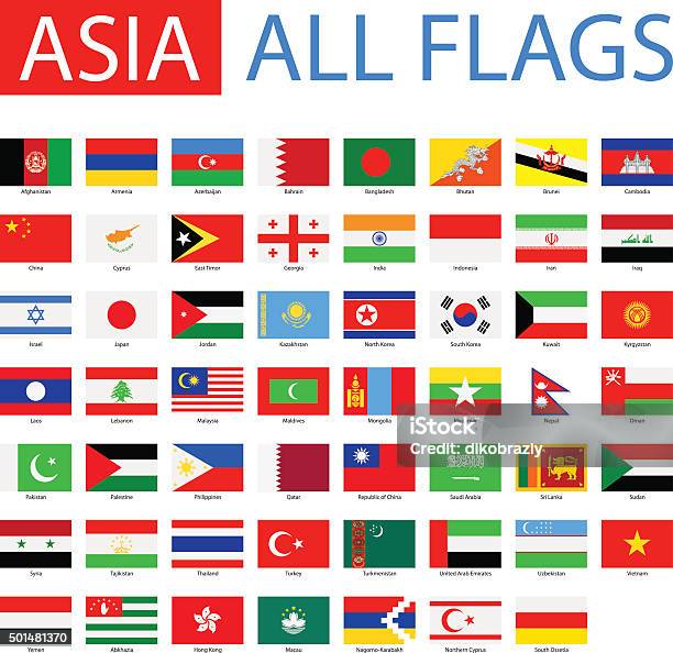 Flags Of Asiaune Collection De Vecteurs Vecteurs libres de droits et plus d'images vectorielles de Drapeau - Drapeau, Asie, Drapeau national