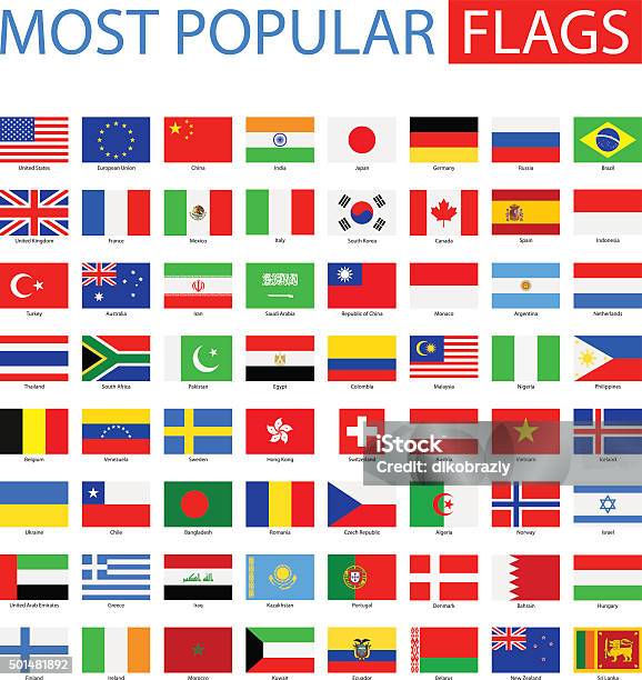 Most Popular Flags Vector Collection Stock Illustration - Download Image Now - National Flag, Flag, Icon Symbol