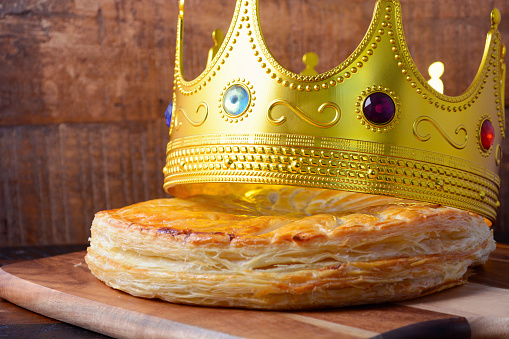 Galette des Rois with Crown, French Cake celebrating Epiphany