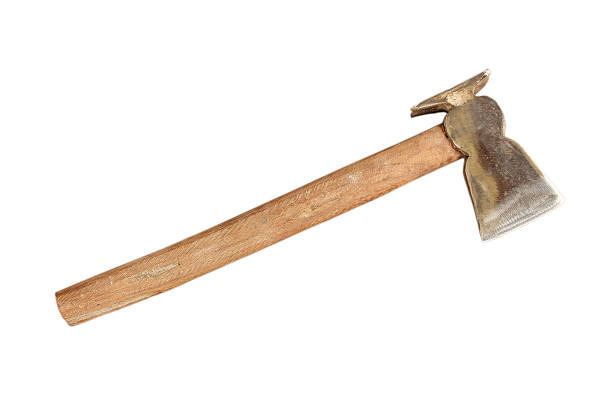 istock Used Ax with wooden handle isolated on white background 501487506