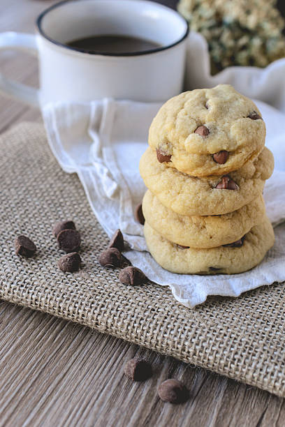 istock Cookies Chocolate Chips with Coffee on jute, Breakfast, Fresh Mo 501490718