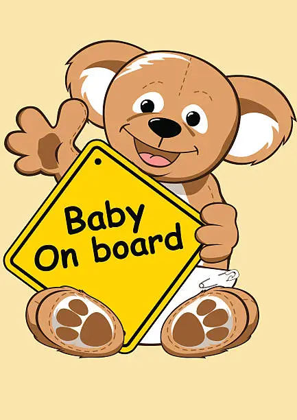 Vector illustration of Baby on board sign with Teddy bear