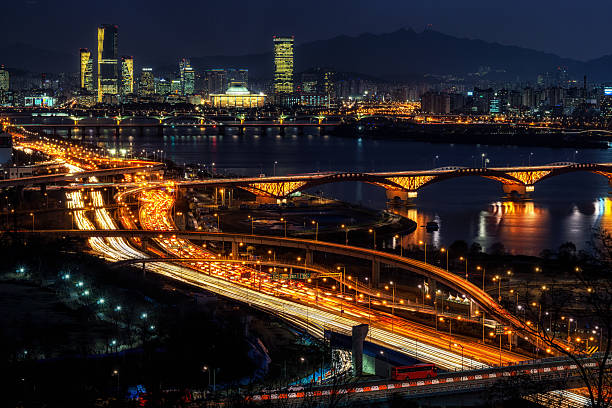 istock Night traffic over han river in seoul 501491630