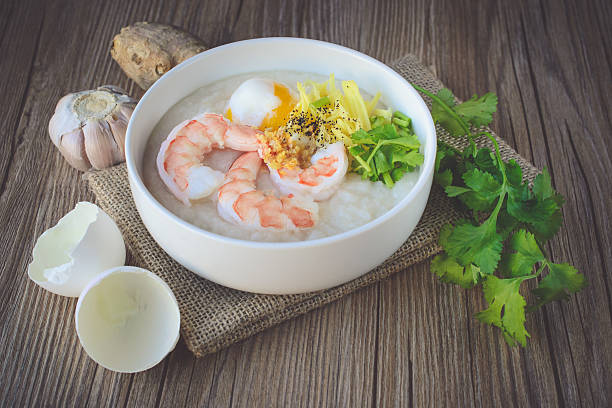 istock rice porridge with shrimp and egg,vintage tone 501492266