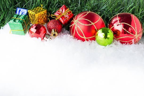 istock Christmas background with gift boxes and balls on snow 501502694