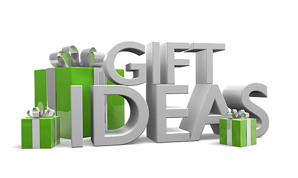 Green gift boxes and 3D text that says gift ideas