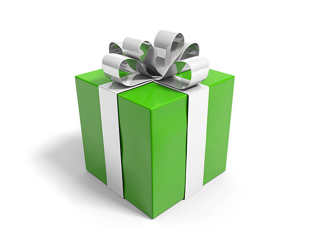 istock Green gift box neatly tied with a silver ribbon 501504030