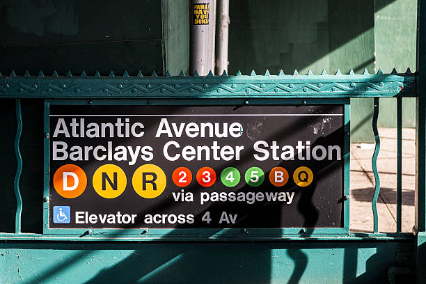 古いヴィンテージサイン atlantic avenue と barclays 駅 - barclays center ストックフォトと画像