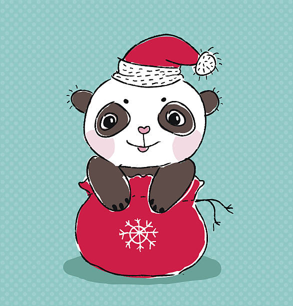illustrations, cliparts, dessins animés et icônes de panda de noël - young animal baby panda red
