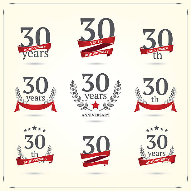 illustrazioni stock, clip art, cartoni animati e icone di tendenza di 30 anni anniversario icone di raccolta - laurel wreath wreath success winning