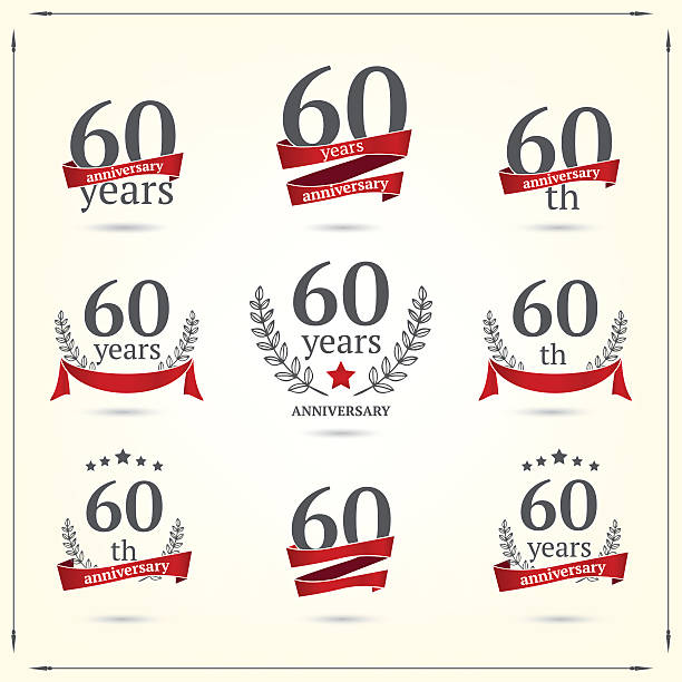 illustrations, cliparts, dessins animés et icônes de collection d'anniversaire de 60 ans - laurel wreath shape design element simplicity