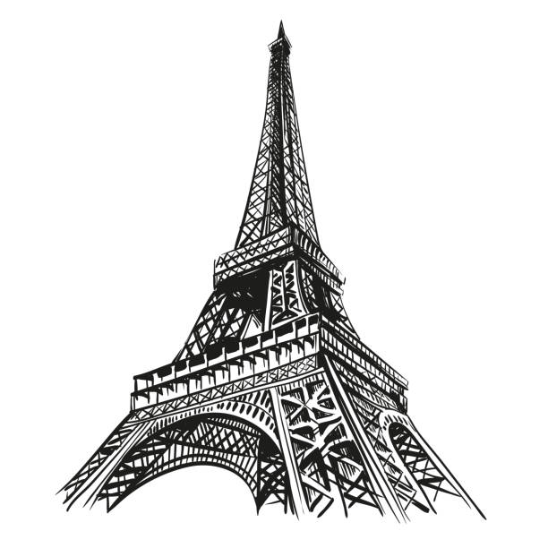 paris city hand gezeichnet, vektor-illustration von - eifelturm stock-grafiken, -clipart, -cartoons und -symbole