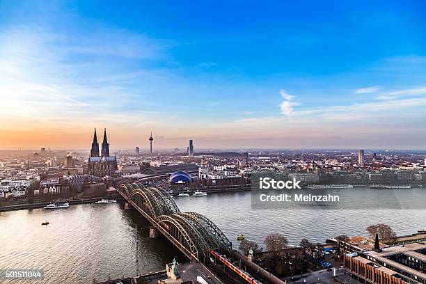 Aerial Of Cologne In Sunset Stock Photo - Download Image Now - Cologne, Urban Skyline, Cologne Cathedral