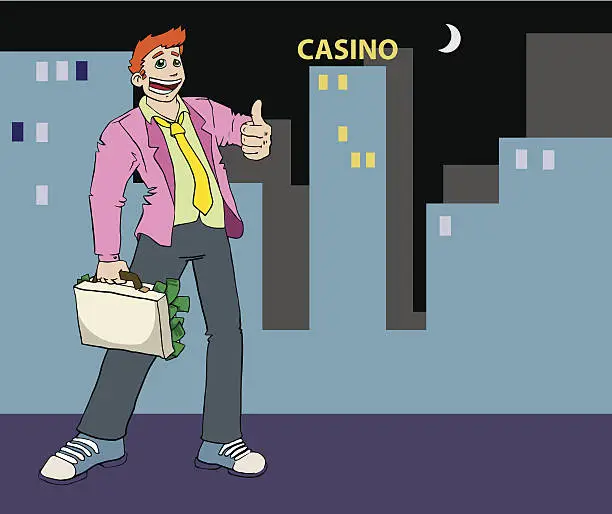 Vector illustration of Man going to casino