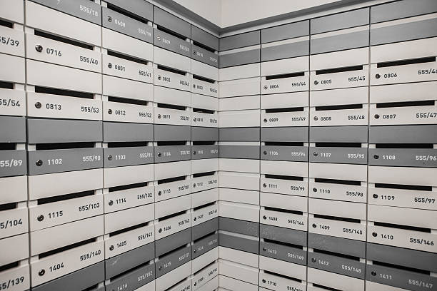 istock Wall of Mail Boxes Black And White 501511246
