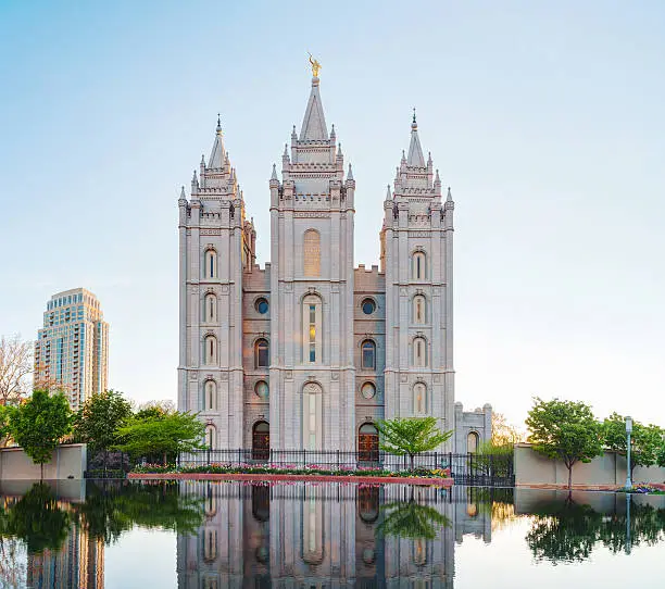 Mormons Temple in Salt Lake City, UT in the evening
