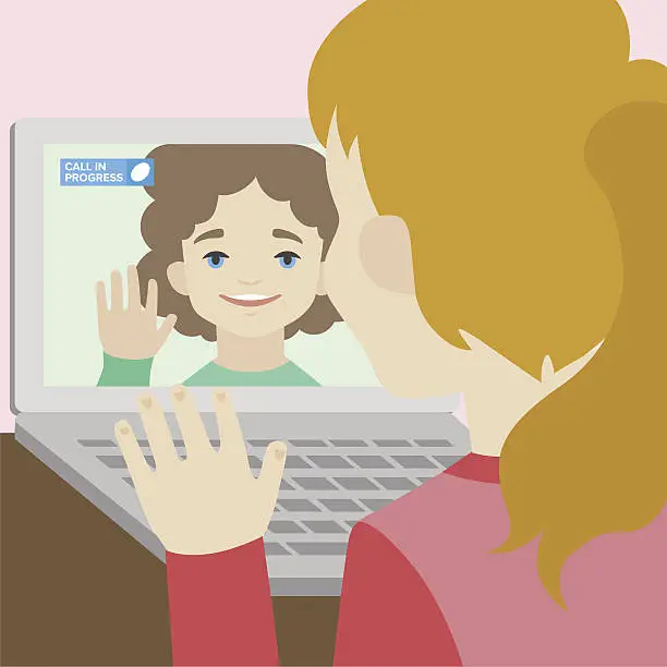 Vector illustration of Video chat of two girlfriends flat illustration