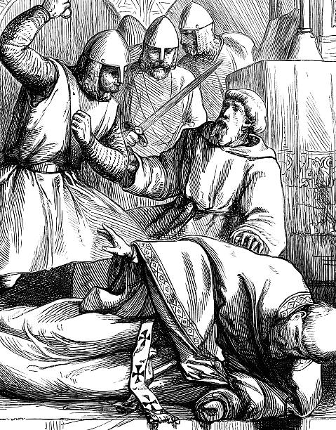Murder Of Thomas A Becket An engraved illustration image of the murder assassination of Thomas a Becket at Canterbury cathedral from a Victorian book dated 1866 that is no longer in copyright martyr stock illustrations
