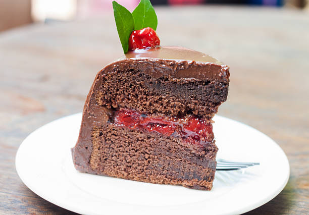 istock Piece of chocolate cake on white plate 501514852