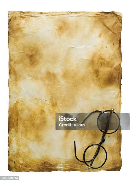 Old Glasses On The Vintage Document Stock Photo - Download Image Now - Aging Process, Ancient, Bifocals