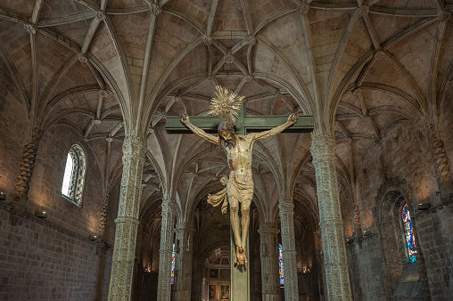 Christ Crucified sculpture in Jeronimos Monastery, Lisbon, Portu