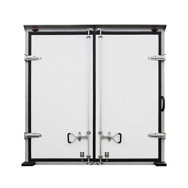 istock Back doors of new white cargo truck isolated on white 501532849