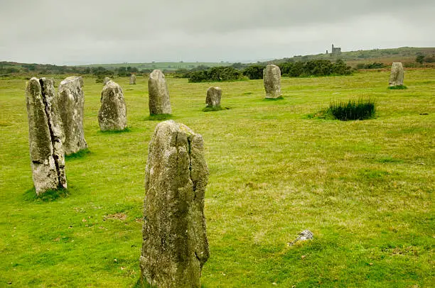 The Hurlers stone circle on Bodmin Moor near the village of Minions 