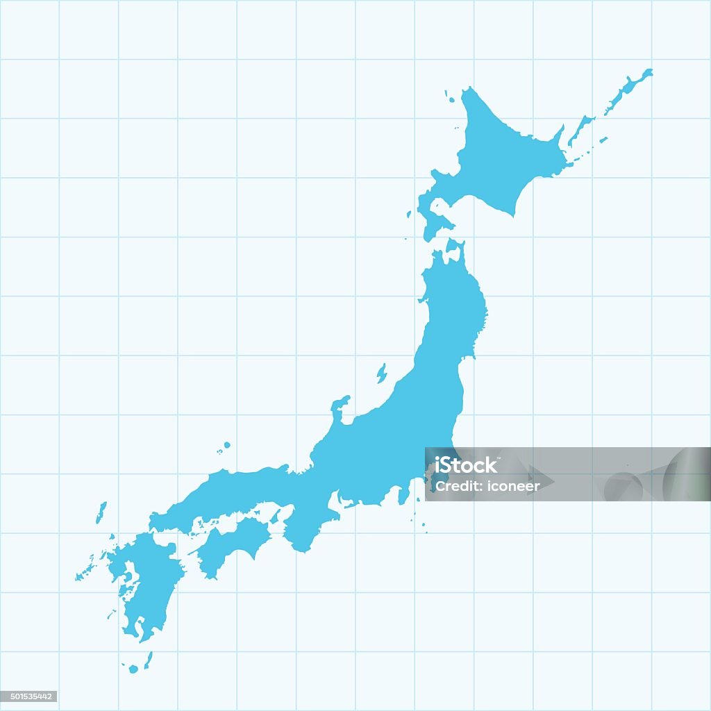 Japan map on blue background with grid map on blue background with grid. Hires JPEG (5000 x 5000 pixels) and EPS10 file included.  Asia stock vector