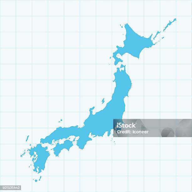 Japan Map On Blue Background With Grid Stock Illustration - Download Image Now - Asia, Blue, Border - Frame