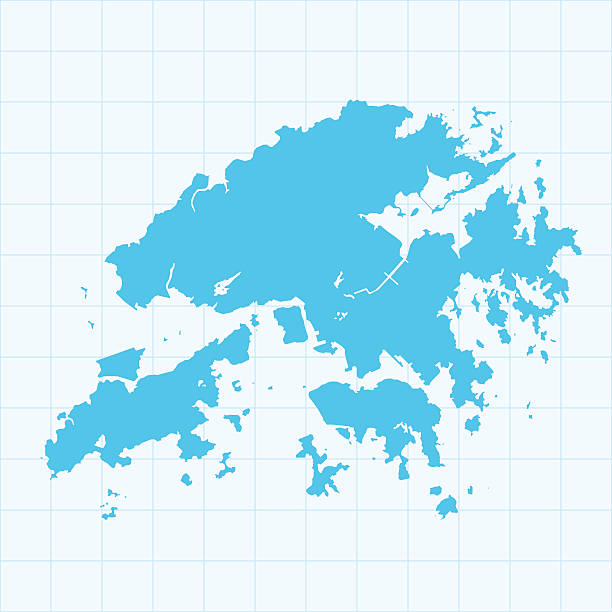 Hong Kong map on blue background with grid vector art illustration