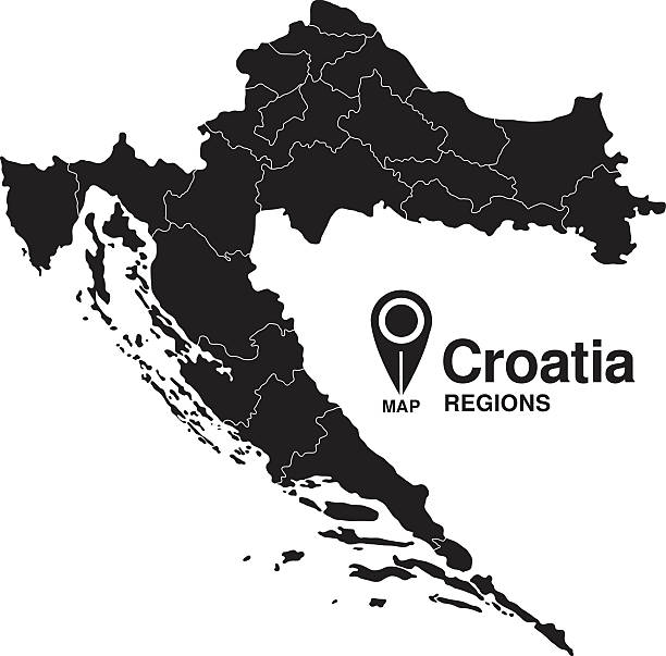 illustrazioni stock, clip art, cartoni animati e icone di tendenza di regioni la mappa della croazia - croazia