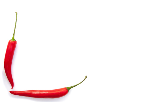 Spicy bright red hot chili pepper on white background