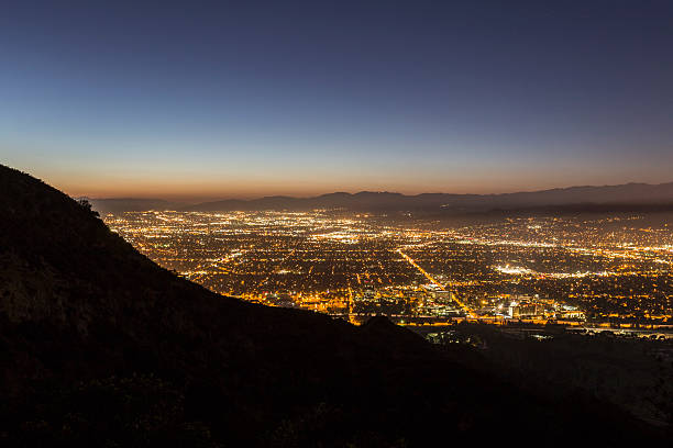 Burbank California Night Night view of Burbank and North Hollywod in Los Angeles's San Fernando Valley. griffith park photos stock pictures, royalty-free photos & images
