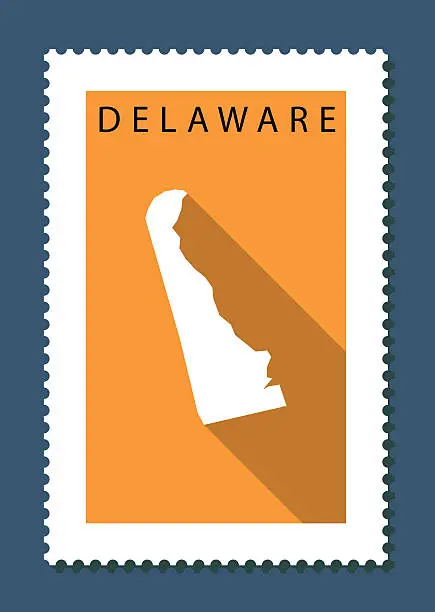 Vector illustration of Delaware Map on Orange Background, Long Shadow, Flat Design,stamp