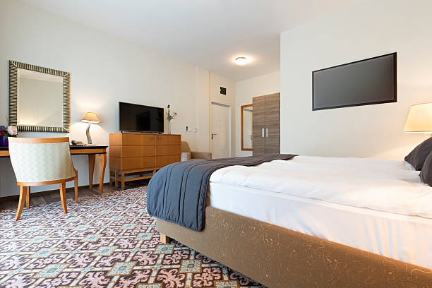 istock Interior of a double bed hotel room 501543432