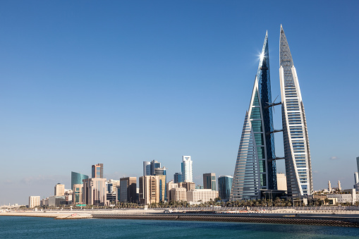 World Trade Center skyscraper and skyline of Manama City, Kingdom of Bahrain, Middle East