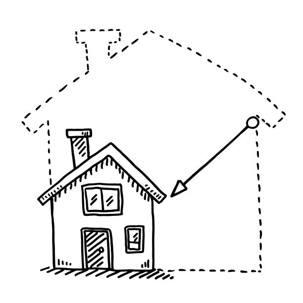 mały dom koncepcja zmniejszenia rysunek - downsizing stock illustrations