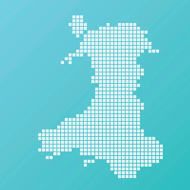 Vector illustration of Wales Map Basic Square Pattern Turquoise