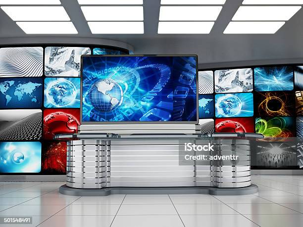 Tv Studio Stock Photo - Download Image Now - Stage Set, Press Room, Backdrop - Artificial Scene