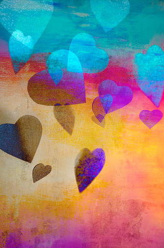 Paint brush background with some love hearts.