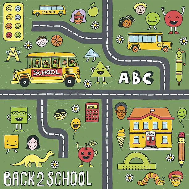 Vector illustration of Back to school. Colorful seamless pattern.