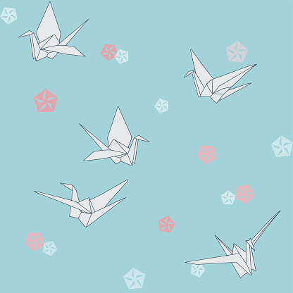 Origami crane and oleander flower pattern