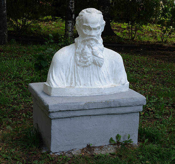 Monument to Russian writer Leo Tolstoy in park of Tutaev, Russia