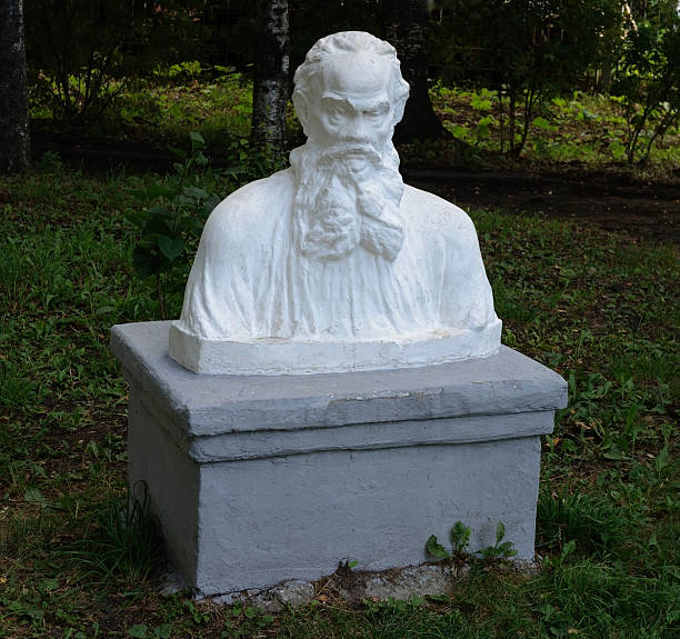 Bust of Leo Tolstoy in park Monument to Russian writer Leo Tolstoy in park of Tutaev, Russia leo tolstoy stock pictures, royalty-free photos & images