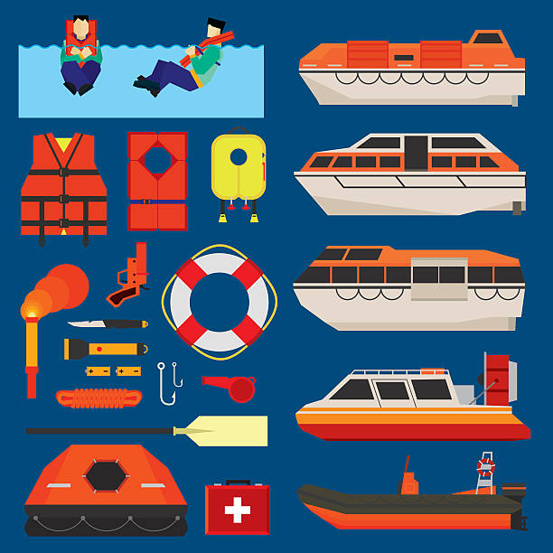 ilustrações de stock, clip art, desenhos animados e ícones de sobrevivência de água - inflatable raft nautical vessel sea inflatable