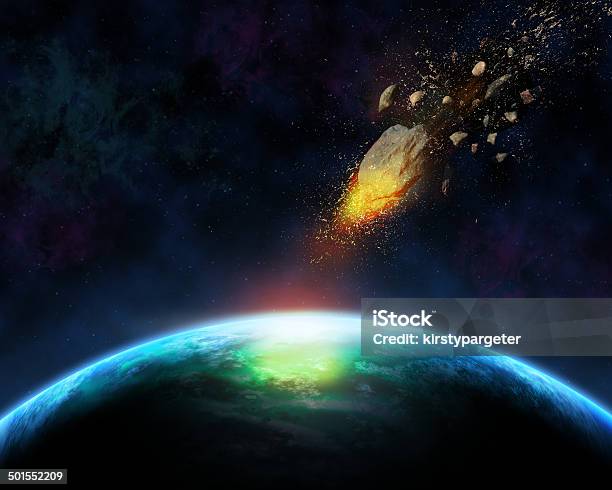 3d Space Background With Meteorite Stock Photo - Download Image Now - Outer Space, Abstract, Digitally Generated Image