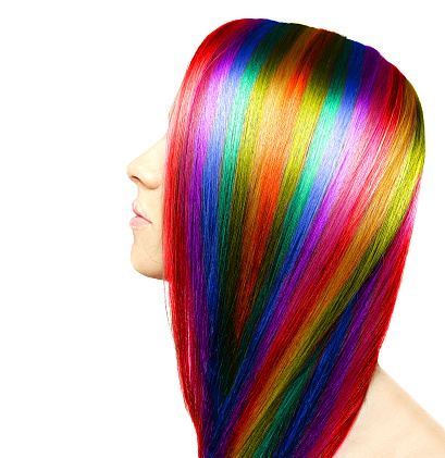 Multicolored hair.White background