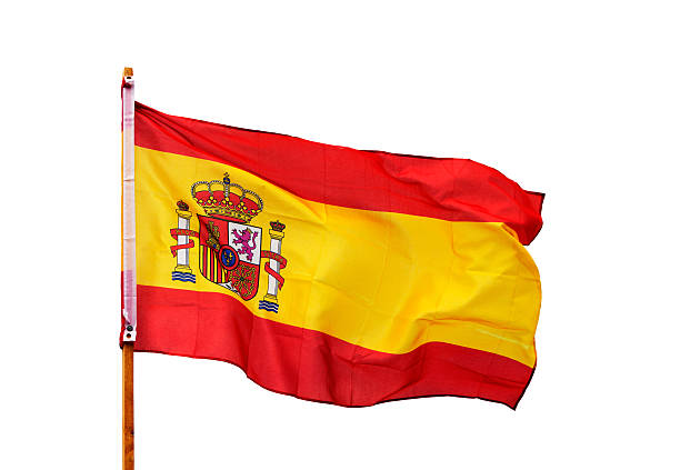 istock Spanish flag in wind isolated on white background 501553399