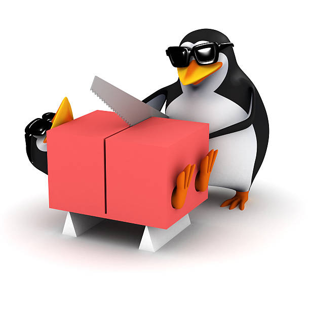 istock 3d Penguins saws his friend in half 501553719