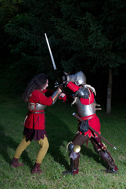 istock Two Knights in Battle in Dark Forest 501567182